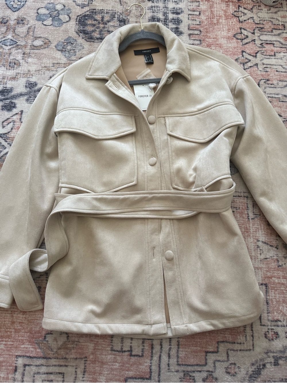 Forever 21 Cream Suede-Look Belted Jacket